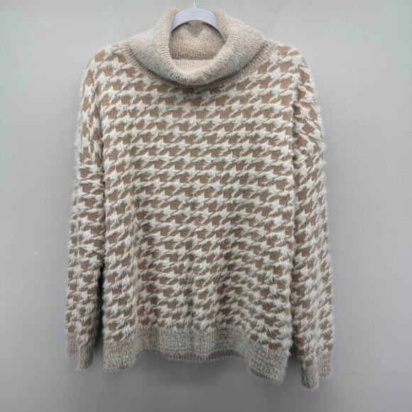 KUT from the Kloth Evea Camel Cream Houndstooth Turtleneck Sweater Style KS17807 - Picture 1 of 5